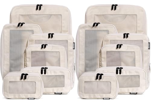 Image of Aerotrunk Compression Packing Cubes for Travel - Luggage Organizer Bags - Double Zipper Packing Cubes for Suitcases (12-Pack, Beige)