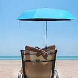 Beach Chair Umbrella with Clamp, Portable Clip on Umbrella for Outdoor Chairs, Adjustable UPF50+ Sun Shade Umbrellas for Beach Patio Travel Camping Wheelchair Golf Cart, Small 40inch with Storage Bag