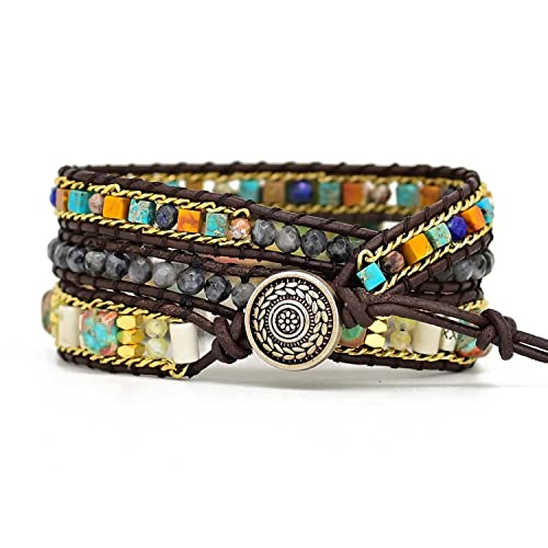 Teepollo Handmade Jasper Turquoise Amethyst Boho Wrap Bracelets For Women-Healing Natural Stone Beads Crystal Bohemian Bracelets Collection For Women Girl #TOP1