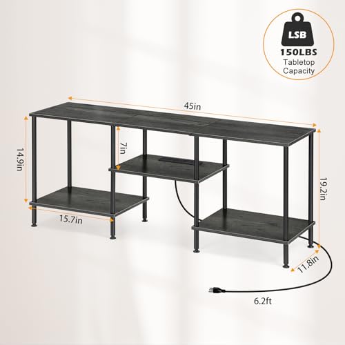 Image of OYEAL Bedroom TV Stand with Power Outlets up to 50 inch TV, Small Entertainment Center Stand with Storage Modern Media TV Console Table for Living Room Bedroom, Dark Grey