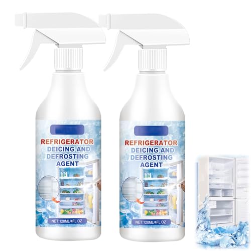 2pcs Defrosting Spray for Fridge Freezer Rapid Fridge Defrosting Spray Refrigerator Freezer Defroster Powerful Freezer Deicer Effective Ice Remover Deep Freeze Spray (2 * 120ml)