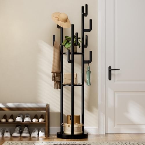 Yoobure Rotary Coat Rack Freestanding - Solid Wood Coat Tree with...