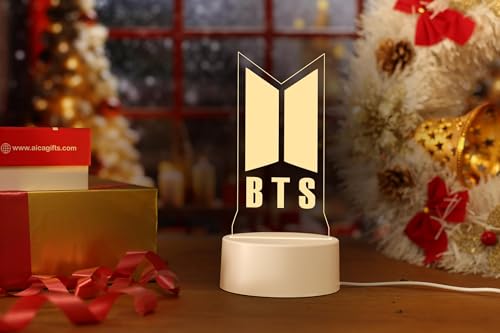 Image of AICA 3D Illusion Korean Heart Bangtan Sonyeondan LED Lamp � Korean Heart Gift for Girls Women Lamp - Warm Yellow LED Light