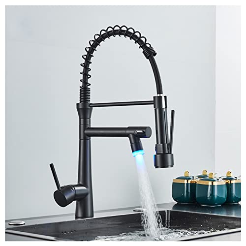 Mitigeur de cuisine en laiton massif noir avec douchette amovible double jet