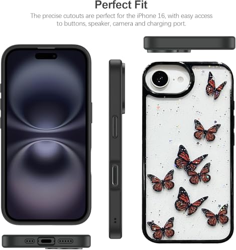 Image of VONZEE Clear Glitter Butterfly Case for iPhone 16e / 17e | Cute Bling Sparkle Transparent Soft TPU Bumper | Shockproof Slim Protective Back Cover for Girls & Women (Black)