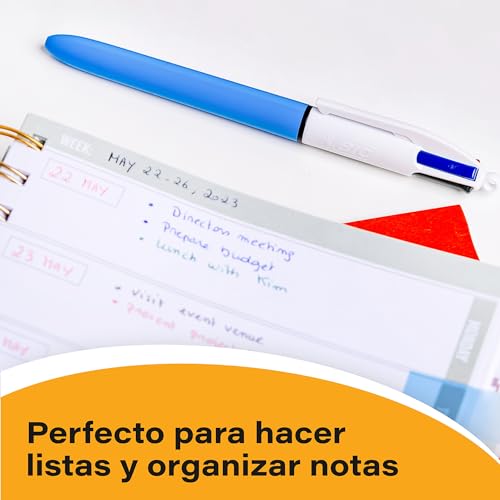 Bic, Bolígrafos Original, Bic 4 colores: negro, rojo, azul y verde, Punta retráctil de 1,0 mm, Paquete blíster con 3 bolígrafos Bic