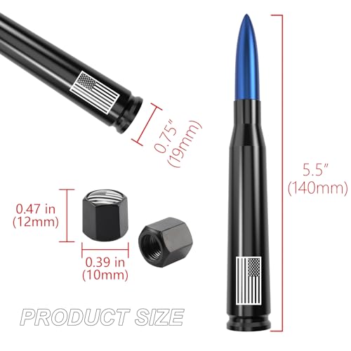 Image of Car Truck Antenna with Tire Valve Caps American Flag Universal Short Replacement for GMC Sierra Chevy Silverado Dodge Ram 1500 2500 3500 Ford F150 F250 F350 Super Duty Raptor Accessories, Blue