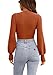 Womens Sexy Long Sleeve Cropped Sweaters Crewneck Ribbed Knit Crop Tops Pullover Orange