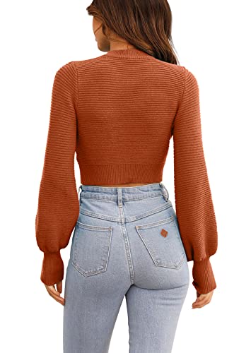 Image of Womens Sexy Crew Neck Cropped Sweaters Knit Long Sleeve Crop Tops Pullover