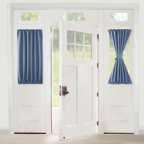 XWZO Door Curtains for Window, Thermal and Room Darkening for French Door, Rod Pocket Blackout Curtains for Kitchen, 25 x 40 Inches Long, Dusty Blue, 1 Panel