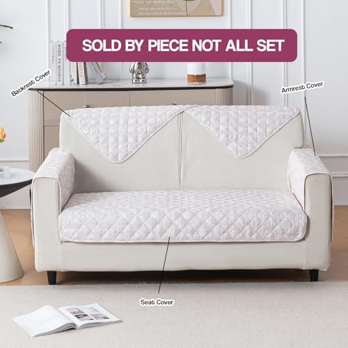 Image of House of Quirk 'Mughal Series' Printed Quilted Sofa Cover for 1 /2 /3 /4 Seater - Anti-Slip, Washable Couch Protector Slipcover (Backrest, Beige Blossom, 50x70 cm)