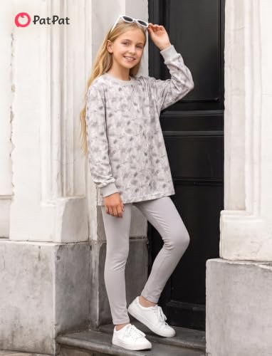Image of PATPAT Little Girls Clothes Crew Neck Leopard Color Block Sweatshirt and Leggings Girls Outfits Size 4-12Y