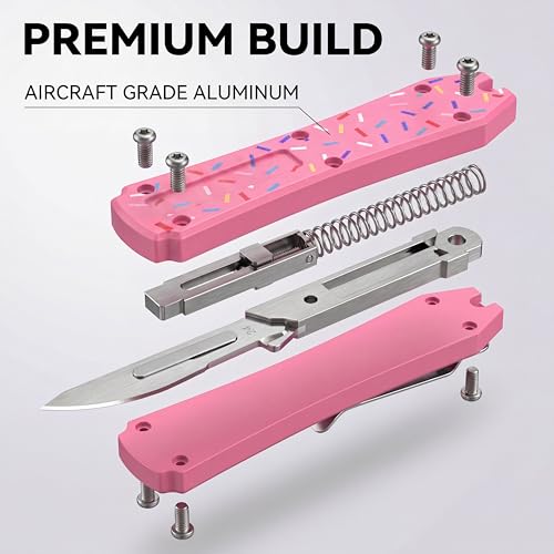Image of EDC Utility Knife - Folding Utility Knife 2-in-1, 20 Blades, 2.3oz, Full Metal, Red & Blue for Precision Cutting, Box Opening, Everyday Carry