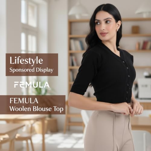 Image of Women Winter Wear V-Neck Half Sleeves Regular Fit Woollen Blouse