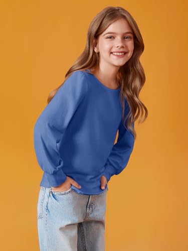 Image of Haloumoning Girls Puff Long Sleeve Shirts Fall Tops 5-14Y | Casual,Solid Color,Crewneck, Soft, Tunic Tops Blouse,Kids Long Sleeve T Shirt,,Fashion Clothes