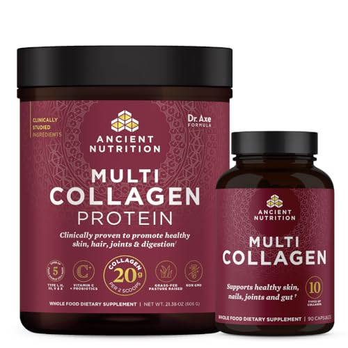 Ancient Nutrition Multi Collagen Capules, 90 Count + Multi Collagen Protein Powder, Unflavored, 60 Servings - image 1
