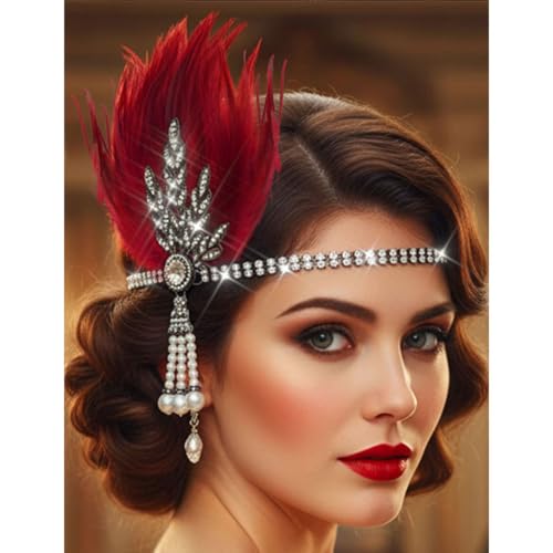 FrostyFlair Bandeau Années 1920 pour Femme, Serre-tête Flapper avec Plumes, Perles et Strass pour Tenue Années 20, Accessoire Coiffure pour Déguisement...