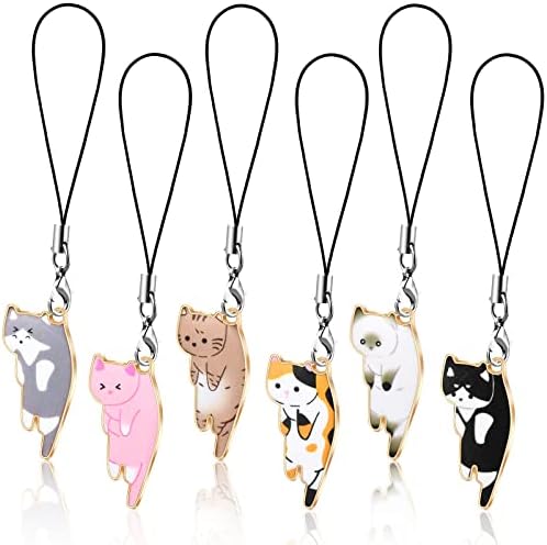 Yinkin 6 Pcs Cat Phone Charms, Kawaii Hanging Strap Animal Chain