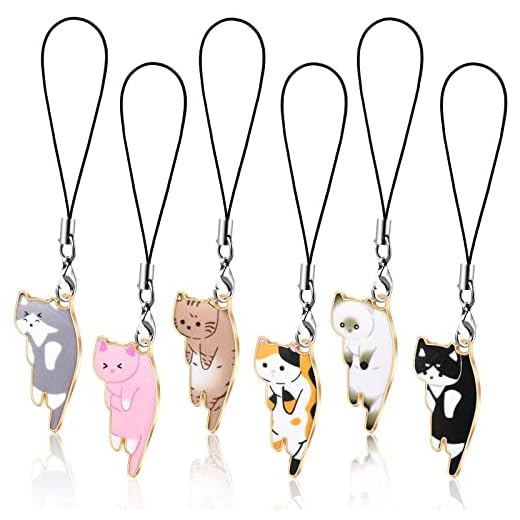 Yinkin 6 Pieces Cat Charm for Mobile Phone Kawaii Cell Phone Charms Strap Cute Hanging Cat Backpack, Wallet, Keychain Pendant Accessories