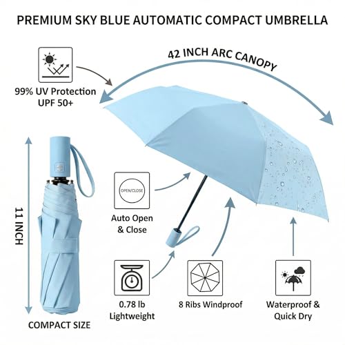 Image of BAODINI Small UV Protection Travel Umbrella Compact for Rain and Sun UPF 50+ Windproof Portable 42 inch Umbrella for Women and Men