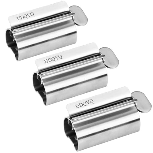 UDQYQ Tubenquetscher Tubenpresse 3-er Pack Zahnpasta Squeezer Edelstahl Sparen Zahnpasta total Squeeze Out Leere Rohre Edelstahl Zahnpasta Sitzhalter mit Standfunktion. (Gloss Finish Silver)