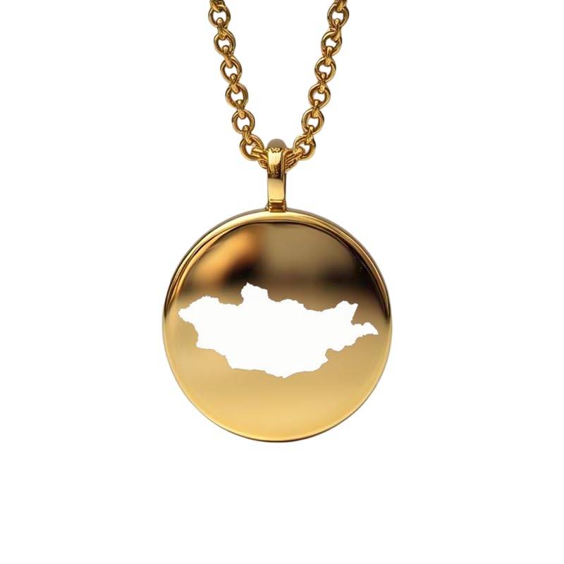 Pendentif carte de Mongolie en argent sterling plaqué or 14 carats, forme ronde de 24 mm et épaisseur de 1,5 mm, breloque Terre, bijou de voyage délicat | Médaillon gravé Aventure | LKB_MAP_556