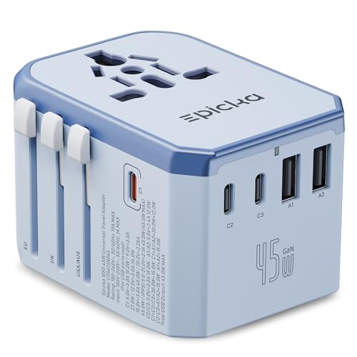 EPICKA 45W Universal Travel Adapter PD&QC, 1AC/4USB-C/1USB-A