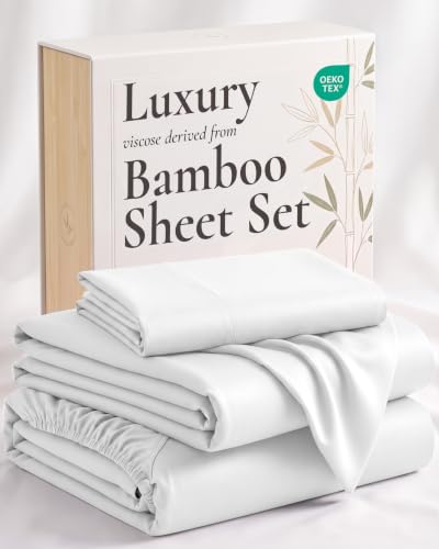 Image of Hotel Sheets Direct 3 Piece Bed Sheet Set Twin Size, 100% Viscose Derived from Bamboo Sheets Set with 1 Pillowcase, Cooling & Breathable Luxury Bedding, Moisture-Wicking & Silky Soft Texture, White