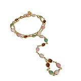 Cykdohy Ellipse - Pulsera de resina colorida con cuentas de mano con anillo de dedo para mujer, chapado en oro, apilable, exquisitas, joyería de moda de verano, ajustable, brillante, regalos de