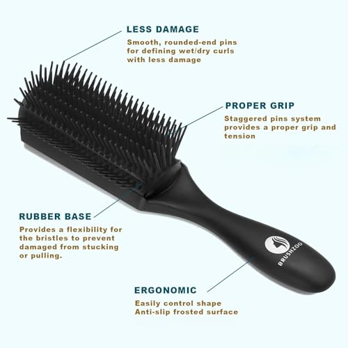 BRUSHZOO Hair Brush Set, Detangler Brush for Women Men Kid Detangling Styling Massaging, Curly Hair Brush for 3/4abc Wet Dry Hair (Black)