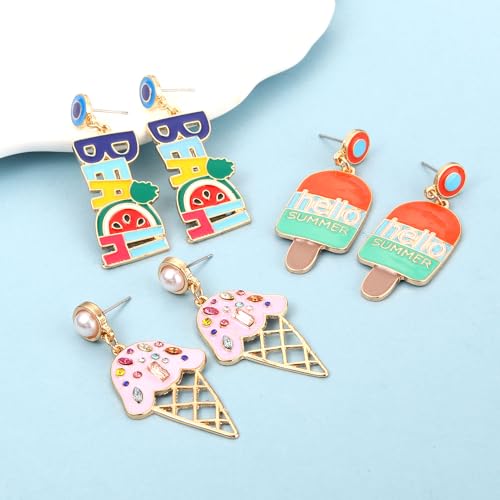 Summer Earrings Hawaiian Beach Earrings Ice Cream Cone Earrings Hello Summer Popsicle Dangle Earrings Super Cute Beach Pendant Earrings Summer Decoration Beach Party Jewelry Gifts3