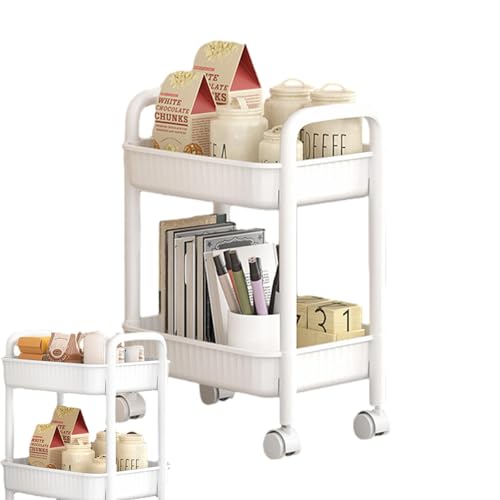 Carrello con ruote – Carrello da cucina arrotolabile, carrello da cucina | Carrello multiuso impermeabile antiscivolo a 2 ripiani, ergonomico per salse, ad asciugatura rapida