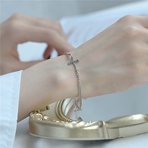 TTDGYYXW Braccialetto Vintage con Croce in Argento Sterling s925