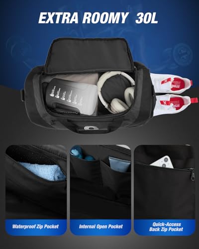 Gonex Gym Duffel Bag with Shoe Compartment Wet Pocket, Large Capacity Sports Duffle Bag for Men Women, Workout & Travel Bag with Multiple Pockets, Black, Small (30L)2
