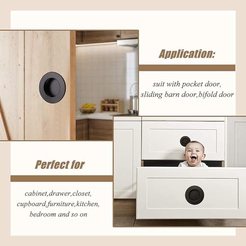 RHQFDM 6 Pieces Round recessed Pull Handles recessed Sliding Door Handles Concealed Pull Handles knob recessed Finger Pull for Drawers cabinets wardrobes Custom Furniture(Black) - Image 3