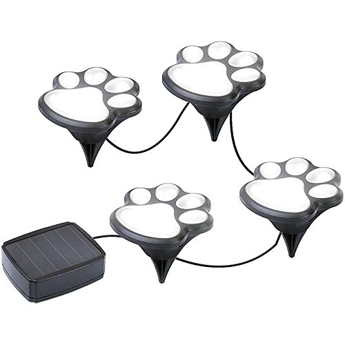 Newpowa Solar Paw Print Lights, Solar Lights Outdoor Dog Paw Lights (Set of 4),Cat Puppy Animal Garden Lights Path Paw Lamp Walkway Lighting for Patio,Yard,Any Pet Lover(Solar White paw)