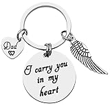 xyqcy Loss of Dad Keychain I Carry You in My Heart Keyring, Dad Memorial Jewelry Key Chain for Fathers Day, Remembrance Dad Gift Sympathy Gift for Daughter Son Keepsake Bereavement Gift