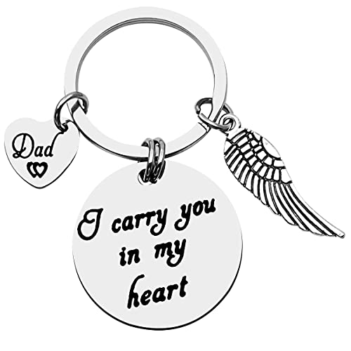 xyqcy Loss of Dad Keychain I Carry You in My Heart Keyring, Dad Memorial Jewelry Key Chain for Fathers Day, Remembrance Dad Gift Sympathy Gift for Daughter Son Keepsake Bereavement Gift