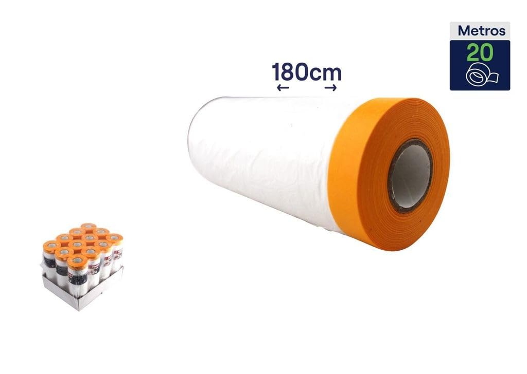 DRW Cinta adhesiva con papel protector ideal para pintar u obras 12 unidades 180 cm x 20m