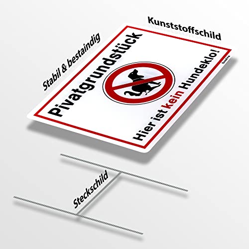 Goodvia Privatgrundstück Kein Hundeklo Schild 32 x 24 cm Hartschaumplatte Mit H-Halterung, XL Verbotsschild Hier Keine Hundetoilette Mit UV Schutz