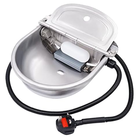 Stainless Steel Automatic Heated Water Bowl, 220V 80 Watts Float Valve Water Trough for Livestock Cattle Dog Goat Pig Horse Cover