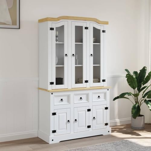 Générique Buffet Haut Corona Blanc 112x43x196 cm Bois Massif pin Mexicain,Buffets & bahuts,355086