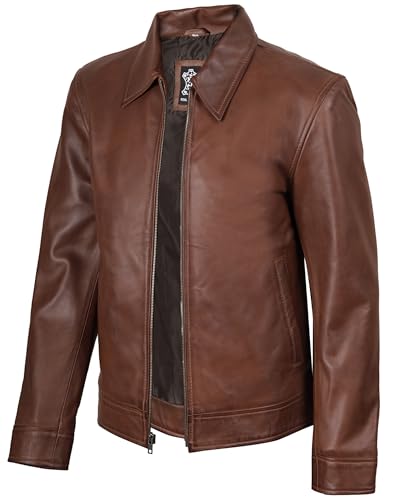 Image of Blingsoul Vintage Leather Jacket For Men - Classic Lambskin Leather Jacket Men With Shirt Collar