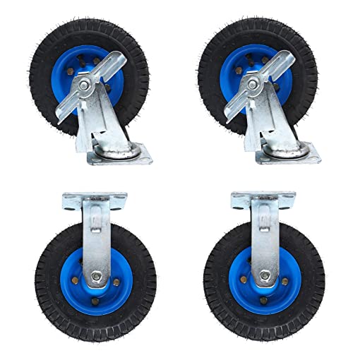 Heavy Duty Caster Wheels Set of 4, Rubber Caster Wheel with Side Brakes