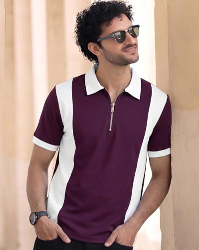 Image of AUSK Men Printed Polo Neck Cotton Blend T-Shirt (Regular Fit, Half Sleeve) || Tshirts for Mens