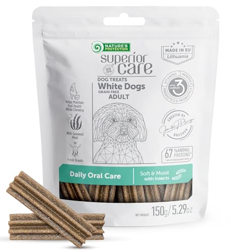 Nature's Protection Dental Chews for Dogs - Grain Free Dental Sticks - Natural Dog Breath Freshener Treats for Small & Large Breed Adult Dogs (Superior Care - Insects, 5.29 oz)