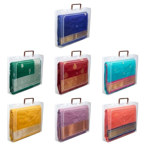 Image of Multipurpose Plastic Rectangular Storage Boxes with and Handle Matte Finish for Saree, Laptop, Books (Set of 7, Dulhaniya)