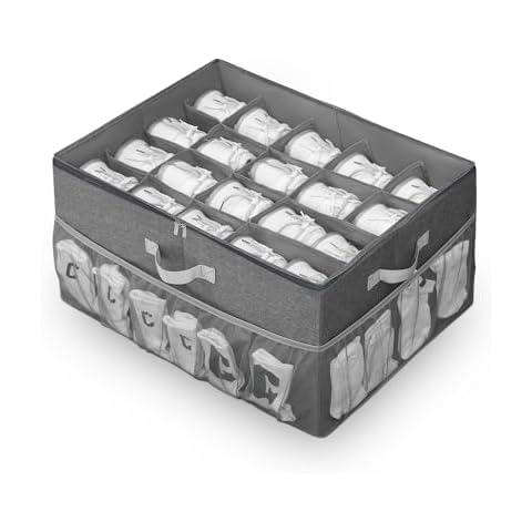 Beveetio Large Shoe Organizer For Closet With Mesh Pockets, Shoe Storage Organizer With Clear Cover, Fabric Shoe Box Fits 18 Pairs, Collapsible Shoe Holder For Closet Cover