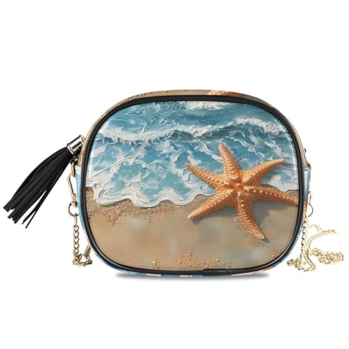 ALAZA Women's Starfish on The Beach PU Leather Crossbody Bag Shoulder Purse with Tassel