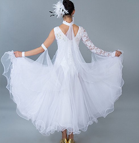 Yc Well Women Modern Waltz Tango Smooth Ballroom Dance Dress Standard Ballroom Dress(White,L) #TOP2